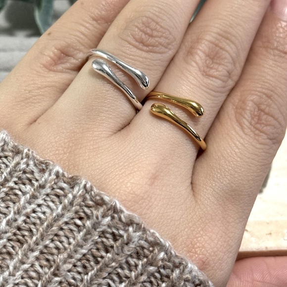 925 Sterling Silver Waterdrop Design Open Ring, Unisex Hand Accessory. - Picture 16 of 16